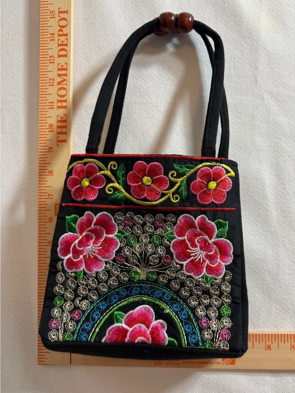 Embroidered Mini Floral Tote with Bead Accents
